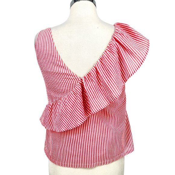 Vineyard Vines Seersucker Ruffle Striped Sleeveless Top Pink White Size 2 - Picture 6 of 10